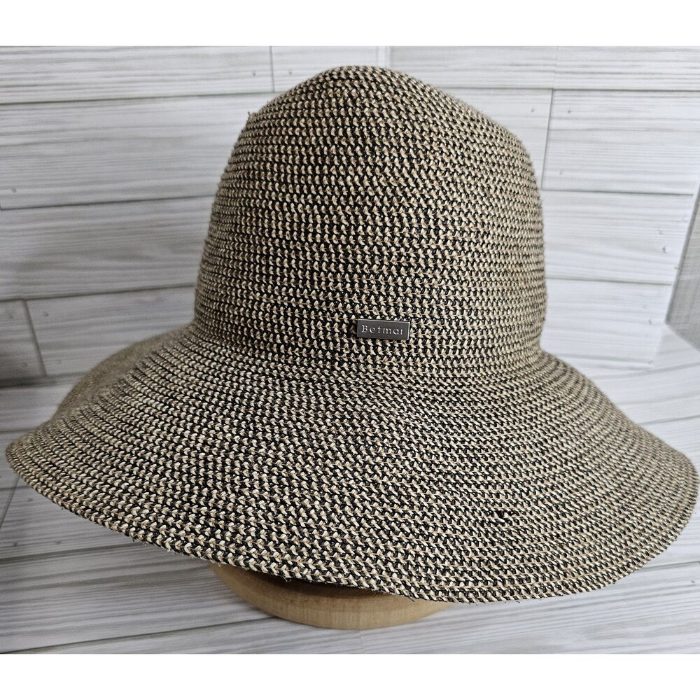 Betmar B176 Womens Gossamer Wide Brim Floppy Beige & Black Hat One Size